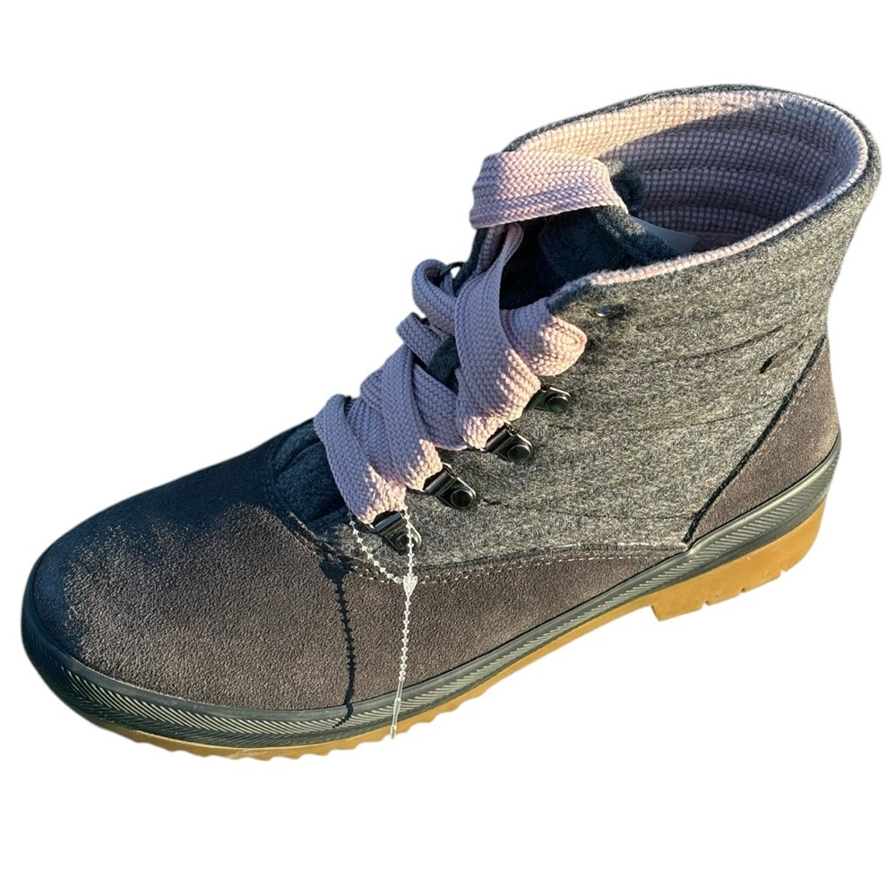 New Gray Wool Blend Keds Hightop Lace Ankle Boots Pink Inside Women’s Size 9.5